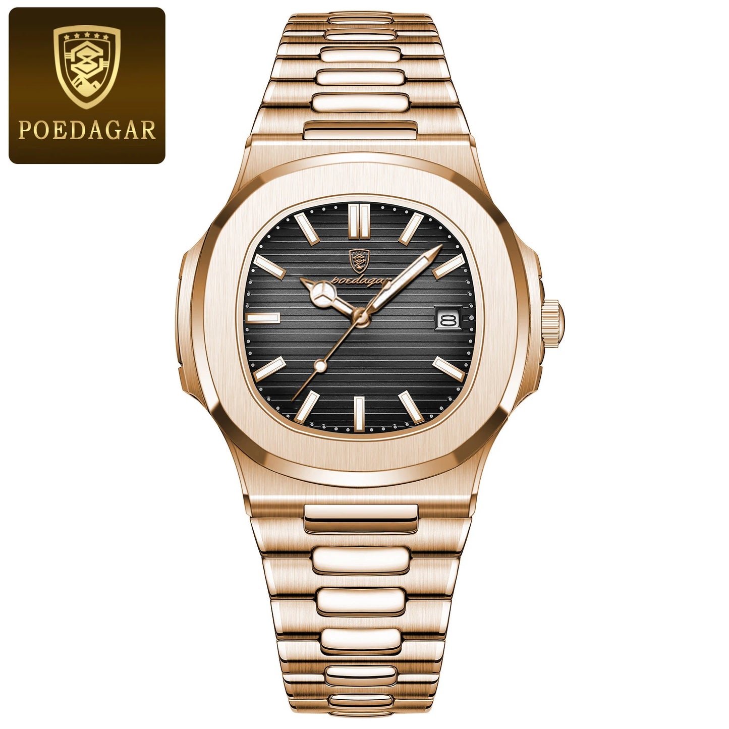 Wall Street Executive Stainless Steel Watch – POEDAGAR Luxury Square Quartz, Waterproof & Luminous Business Timepiece
