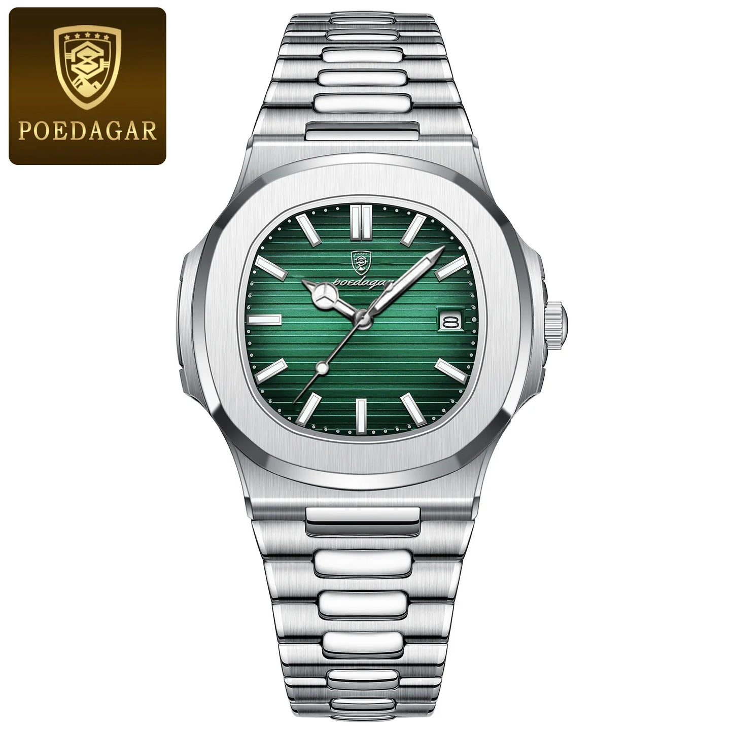 Wall Street Executive Stainless Steel Watch – POEDAGAR Luxury Square Quartz, Waterproof & Luminous Business Timepiece