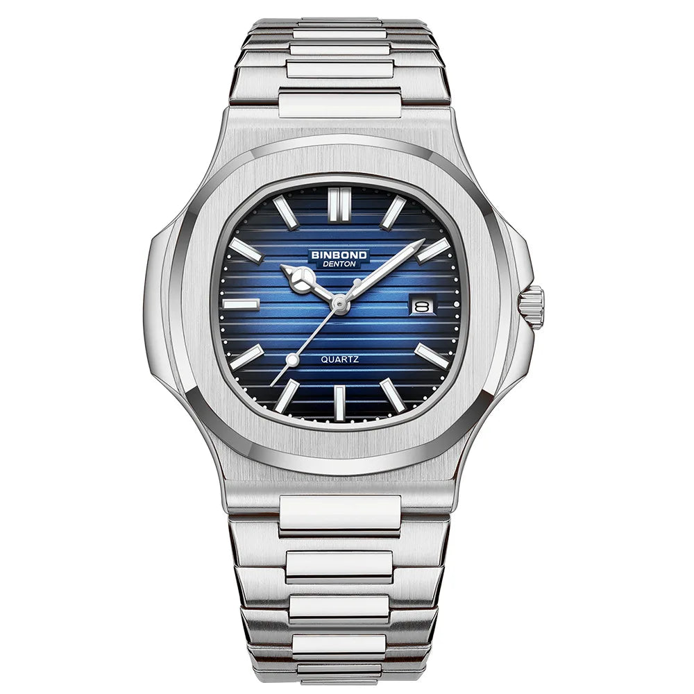 Wall Street Executive Stainless Steel Watch – POEDAGAR Luxury Square Quartz, Waterproof & Luminous Business Timepiece