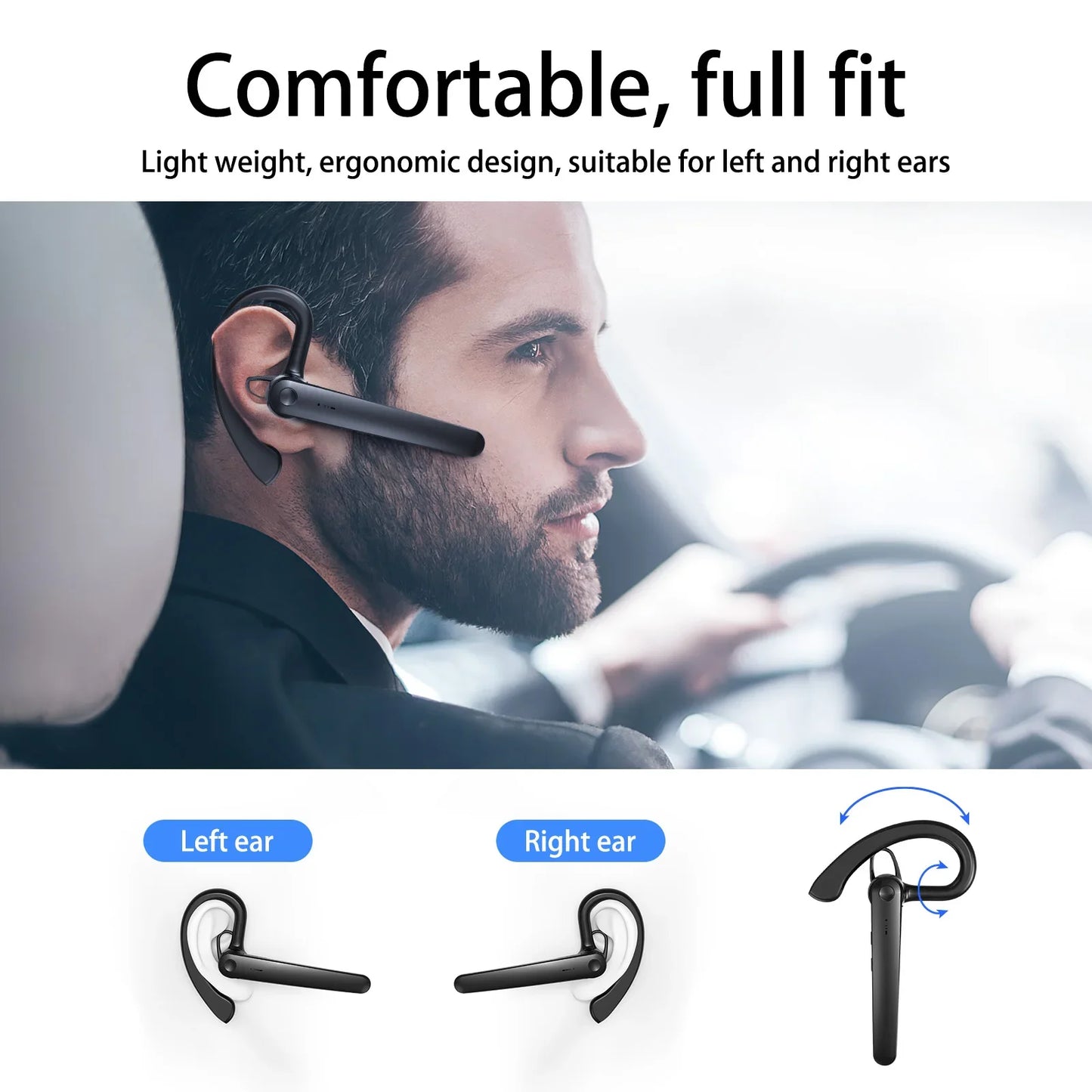 Wall Street Wireless Bluetooth Headset – ENC Noise Cancelling Business Earpiece with Mic