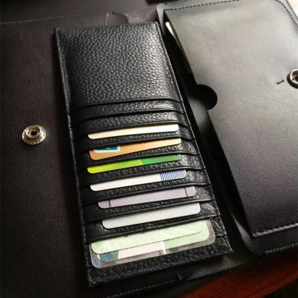 Wall Street Leather Card Holder – Large Capacity Finance Bro Wallet with 9 Sleeves