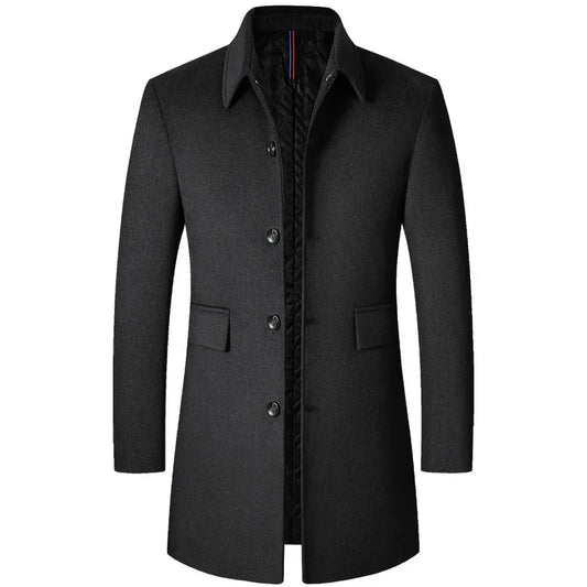 Wall Street Executive Wool Overcoat – Men’s 2025 Business Casual Long Jacket