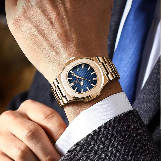 Wall Street Executive Stainless Steel Watch – POEDAGAR Luxury Square Quartz, Waterproof & Luminous Business Timepiece
